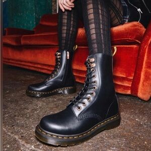 Dr. Martens Black Leather Boots 1490 with rose gold hardware